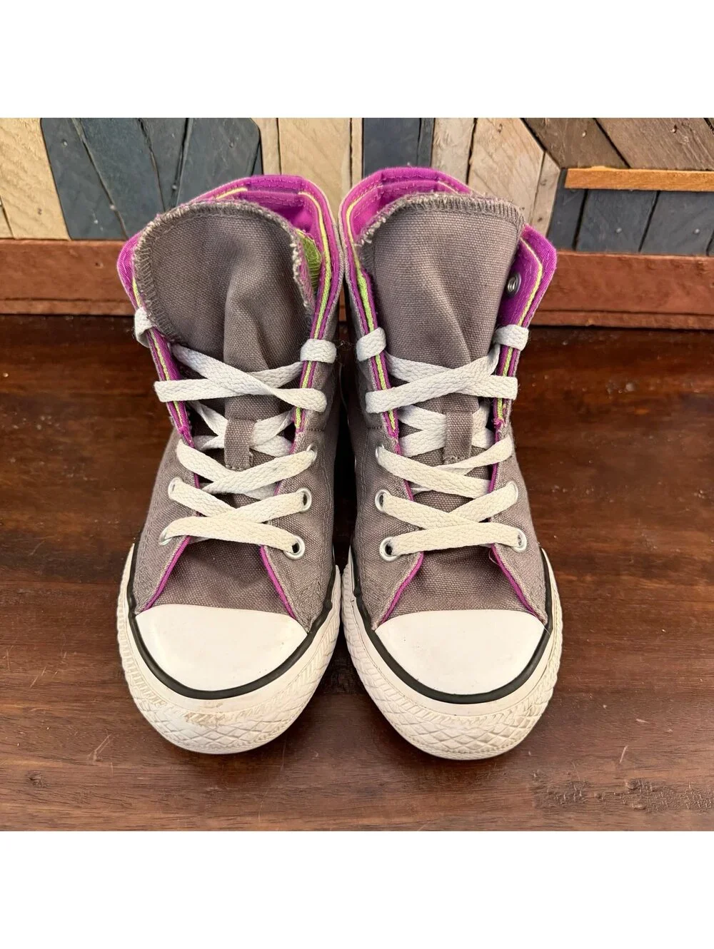 Converse Chuck Taylor All Star Double Tongue Gray Purple Sneakers Kids Size 13